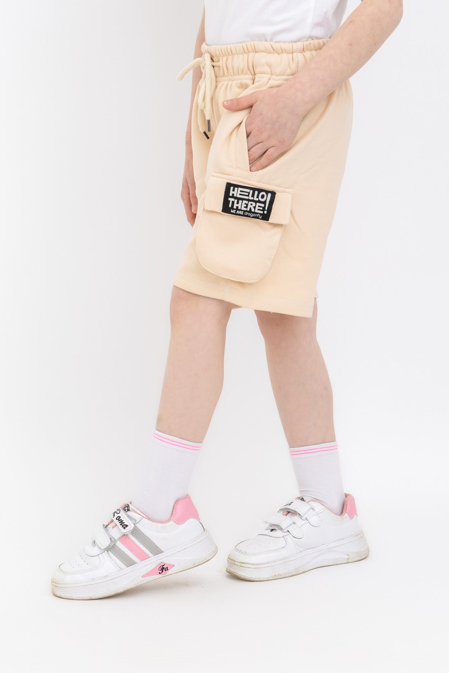 Beige Hello There! Shorts