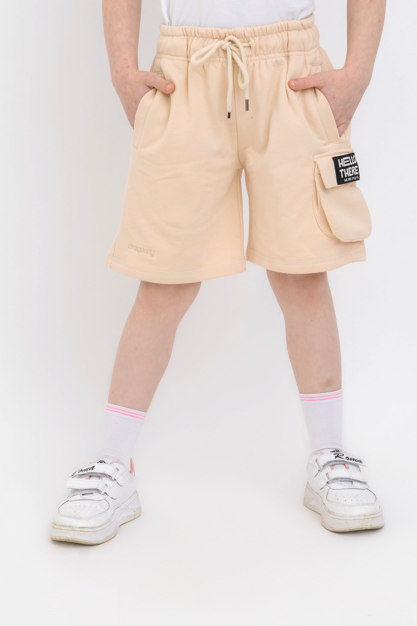 Beige Hello There! Shorts