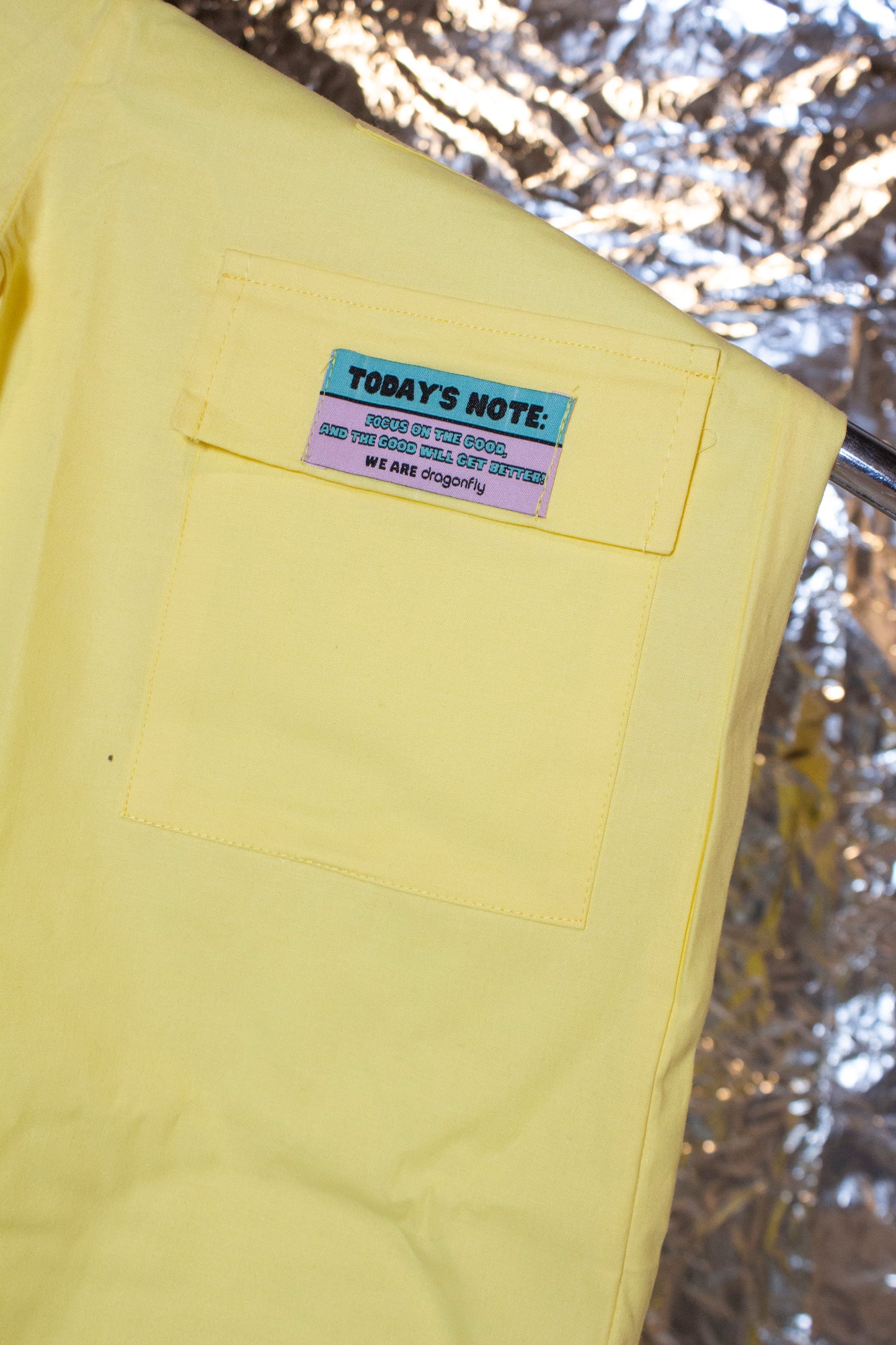 Yellow Cargo Pants with a note