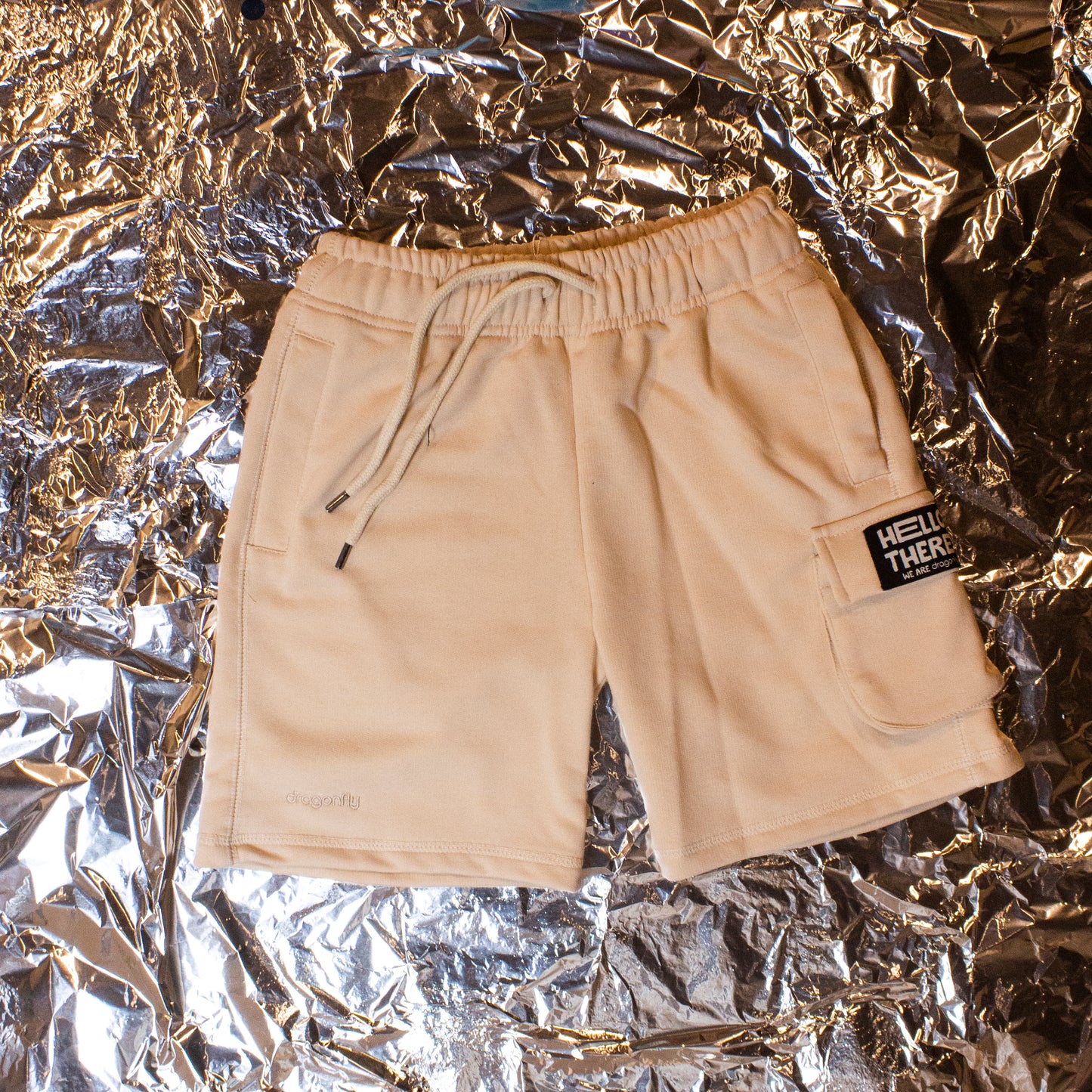 Beige Hello There! Shorts