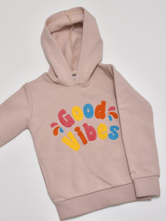 Beige Good Vibes Embroidered Hoodie