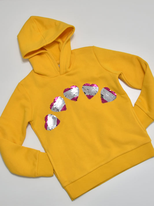 Yellow Reversible Hearts Hoodie