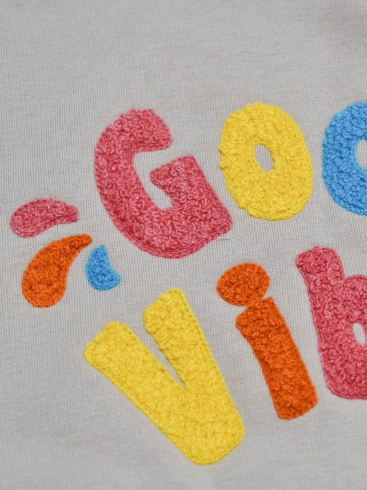 Beige Good Vibes Embroidered Hoodie