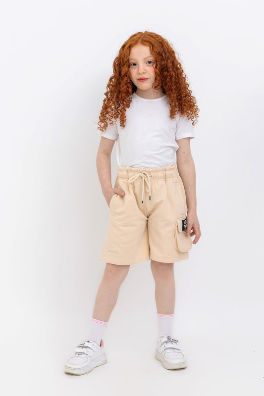 Beige Hello There! Shorts