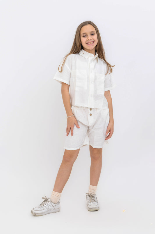 White Linen Girls Shirt