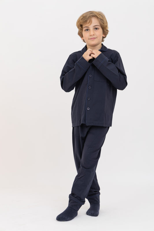 Navy Long Sleeve Button Up PJ