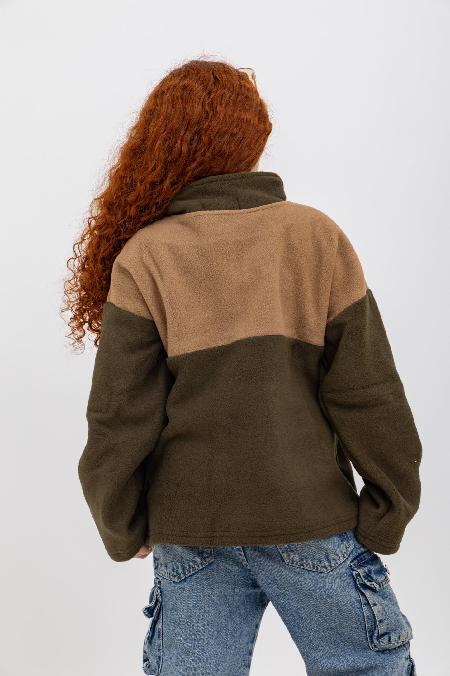 Olive & Beige Fleece Unisex Half Zip