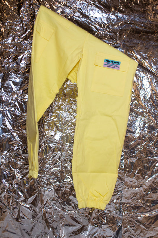 Yellow Cargo Pants with a note