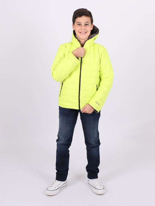 Reversible Boys Puffer Jacket - Neon Yellow/Grey